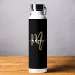 Botella De Agua Black Gold Modern Script Girly Monograma Nombre<br><div class="desc">Manténgase hidratado en estilo con la botella de agua Black and Gold Modern Script Girly Monograma Name. Con un diseño negro elegante y un audaz monograma dorado con un diseño moderno, esta botella de agua es la combinación perfecta de lujo y funcionalidad. Elaborado con materiales duraderos y ecológicos, mantiene sus...</div>