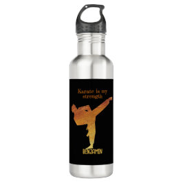 Botella De Agua Black Gold Moderno Name Japanese Karate Silhouette
