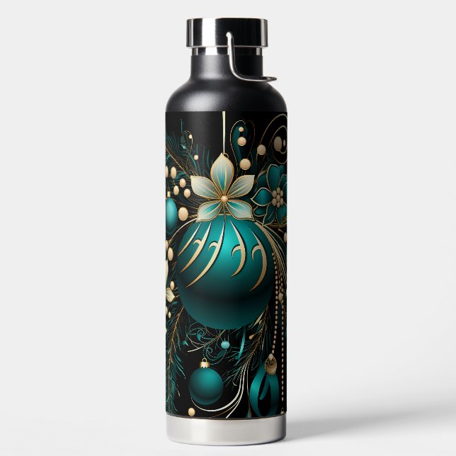 BOTELLA DE AGUA BLACK GOLD TEAL HOLIDAY CHRISTMAS ORNAMENTS (Izquierda)