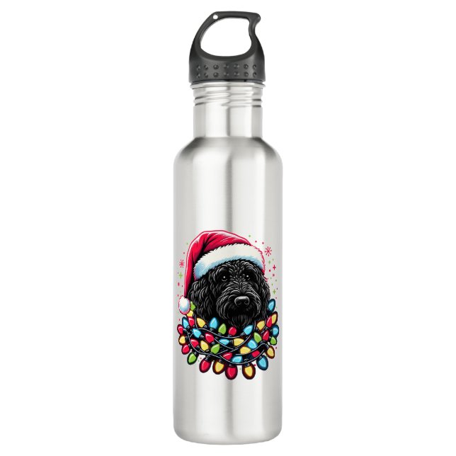Botella De Agua Black Labradoodle Christmas Tree Xmas Lights Doodl (Anverso)
