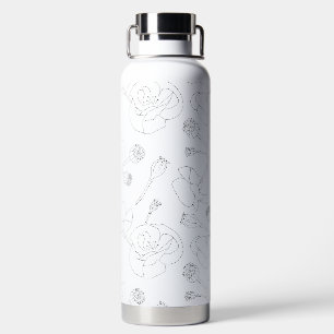 Botella De Agua Black on White Poppies