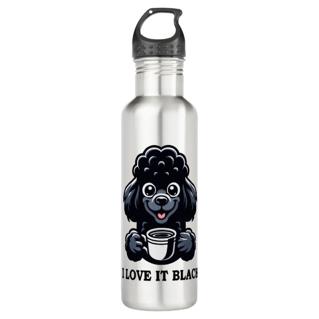 Botella De Agua Black Poodle ama el café negro (Anverso)