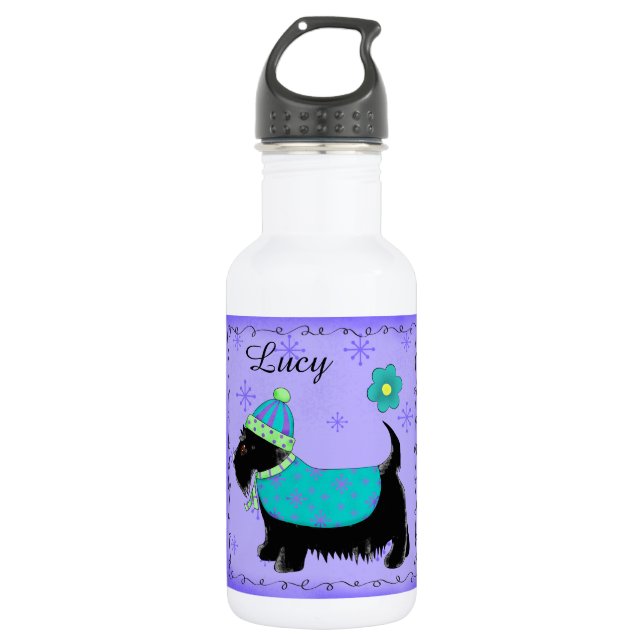 Botella De Agua Black Scottie nombre territorial personalizado ver (Anverso)