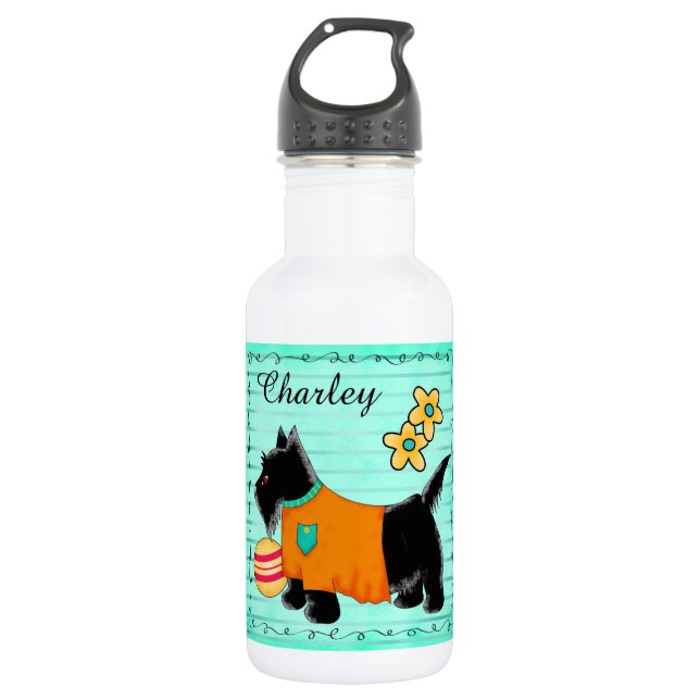 Botella De Agua Black Scottie nombre territorial personalizado ver (Anverso)