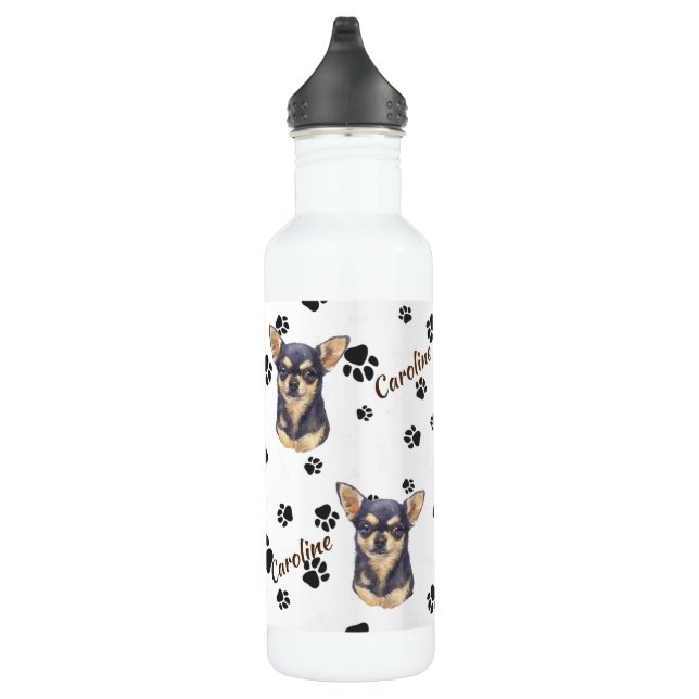 Botella De Agua Black Tan Chihuahua Perro Pawprint Mug (Derecha)