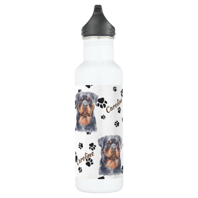 Botella De Agua Black Tan Rottweiler Dog Pawprint (Derecha)