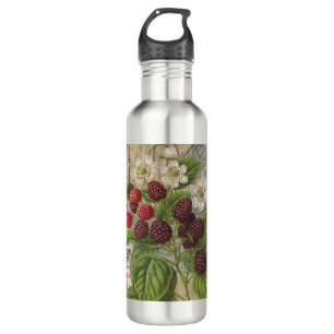 Botella De Agua Blackberries Floral Jardín Flor Mariposa Arte