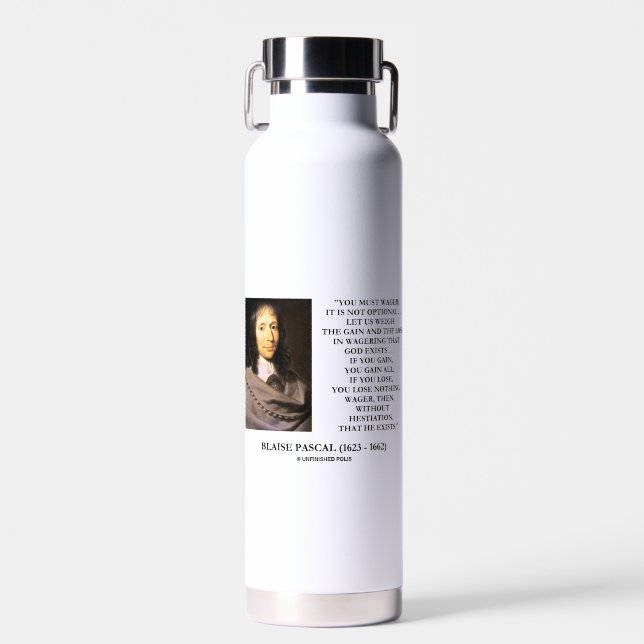 Botella De Agua Blaise Pascal Gain Poss Wagering que Dios existe (Delantero)