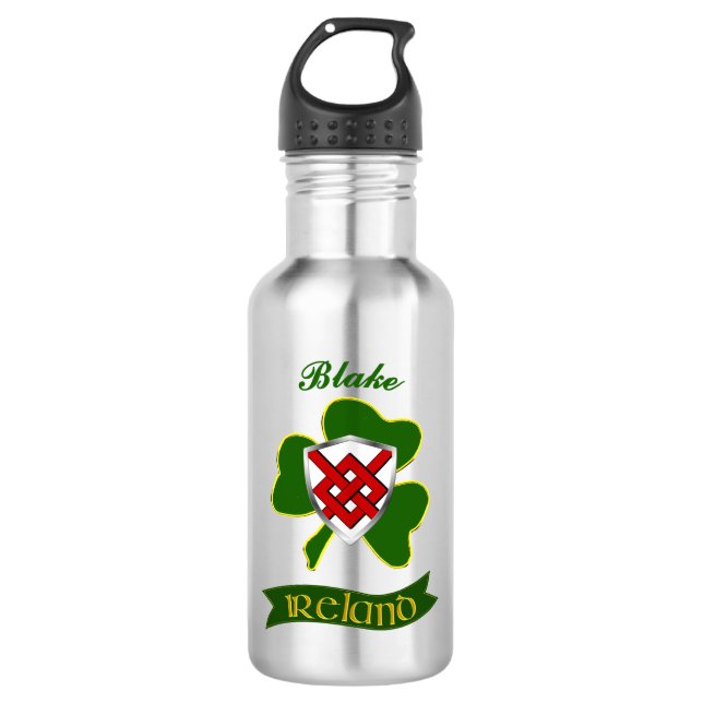 Botella De Agua Blake Irish Shield y Shamrock personalizado (Anverso)