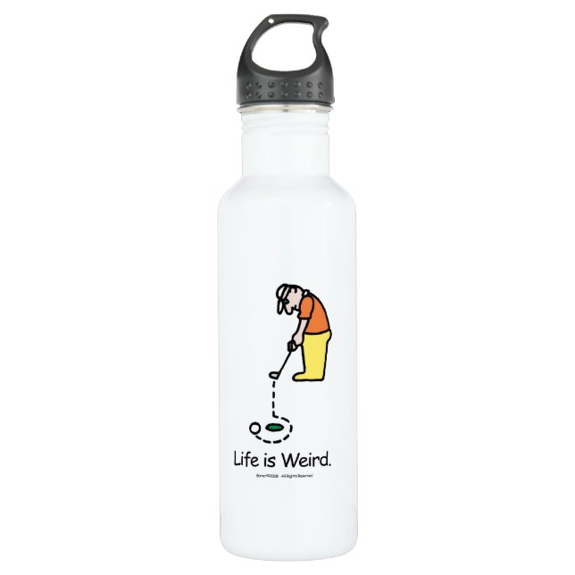 Botella de agua blanca con el ilustracion del (Anverso)