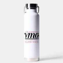 Botella de agua blanca con nombre cursivo negro, t