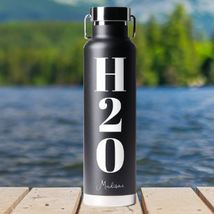 Botella De Agua Blanco negro simple H20 personalizado de Guay