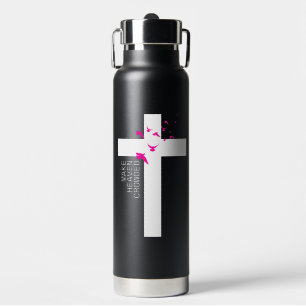 Botella De Agua Blanco negro y cristiano magenta Minimalista