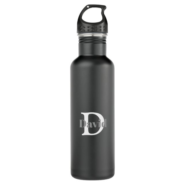 Botella De Agua Blanco y negro inicial personalizado (Anverso)