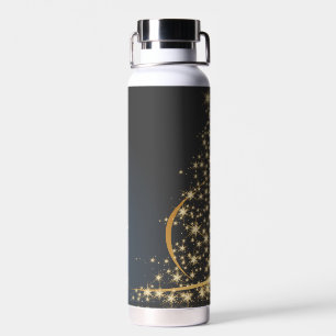 Botella De Agua Blaues Weihnachtsmotiv mit goldenem Weihnachtsbaum