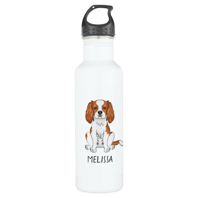 Botella De Agua Blenheim Cavalier King Charles Spaniel y nombre (Anverso)