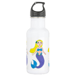 Botella De Agua Blona Natación Sirena Chica Púrpura Cola Mar