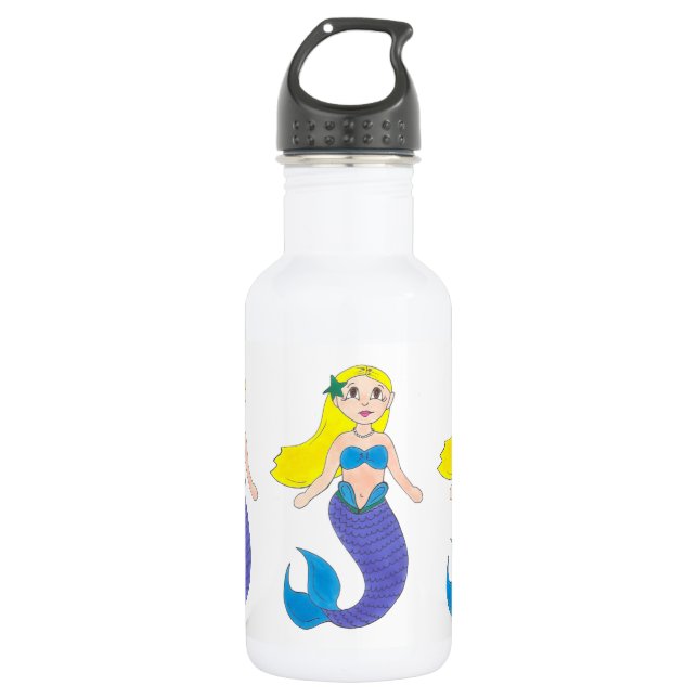 Botella De Agua Blona Natación Sirena Chica Púrpura Cola Mar (Anverso)