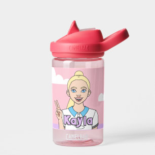 Botella De Agua Blonde Personalizado Rosa Chica estudiante de escu