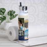 Botella De Agua Bloque de color moderno Collage de fotos familiar<br><div class="desc">Esta botella de agua de collage de fotos personalizado presenta elegantes bloques de color y tipografía con un tema de color dorado y azul marino. Reemplace estas 4 fotos con las suyas y personalice el texto con el nombre de su familia y las iniciales. Más diseños disponibles en mi tienda...</div>