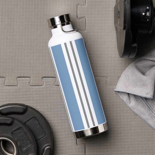 Botella De Agua Blue and White Coastal Stripes (Gimnasio (girado))