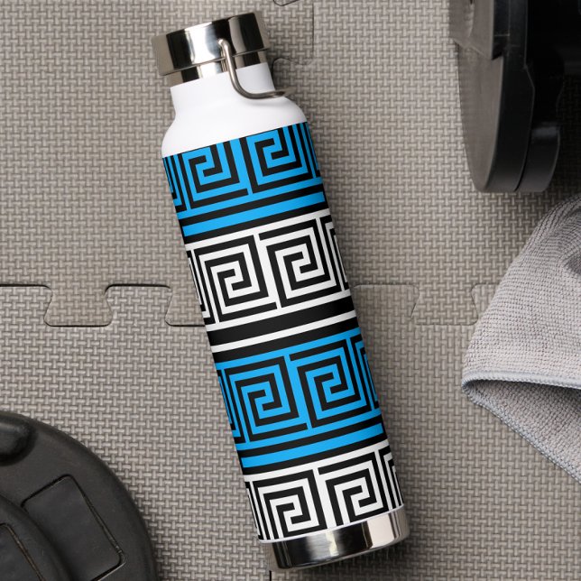 Botella De Agua Blue Black White Greek Key Fret Pattern Design  (Subido por el creador)