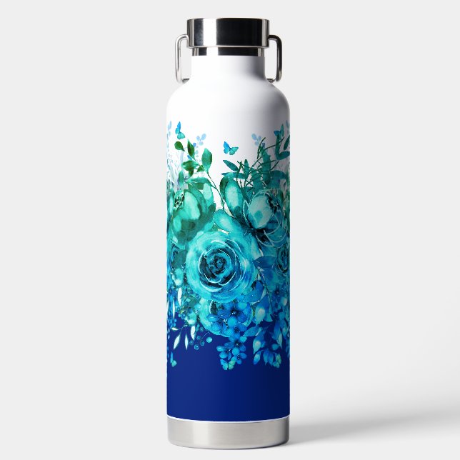 Botella De Agua Blue Butterfly Floral Water Bottle (Delantero)