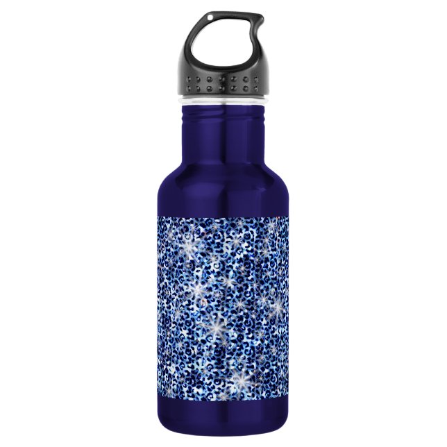 Botella De Agua Blue Cheetah Sparkles Steless Steless Water Bottle (Anverso)