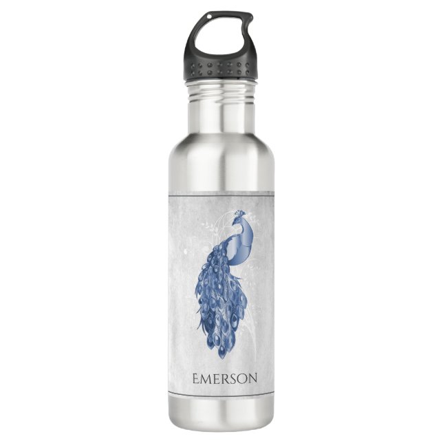 Botella De Agua Blue Elegant Peacock Personalizado (Anverso)