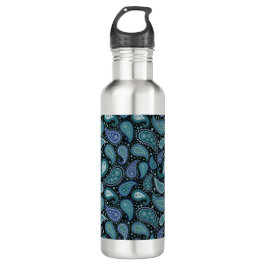 Botella De Agua Blue Floral Paisley Retro