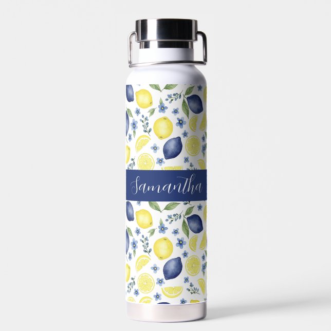 Botella De Agua Blue French Country Lemon Pattern Name (Atrás)