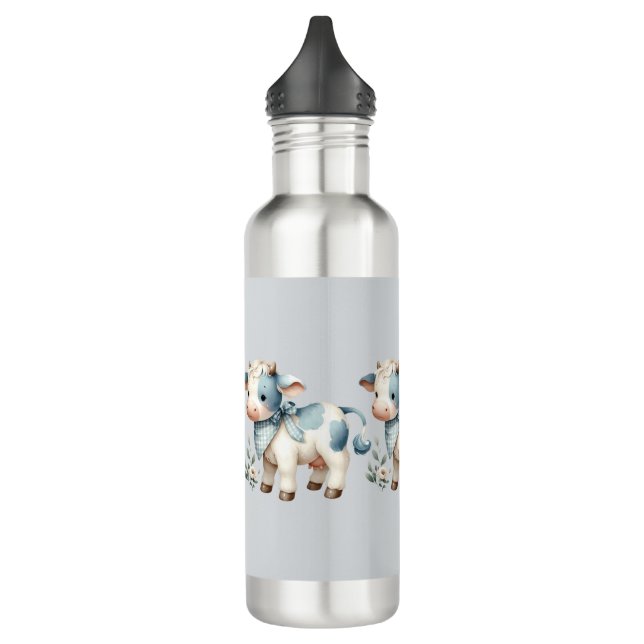 Botella De Agua Blue Gingham Baby Cow Pastel Farm Aesthetic (Izquierda)