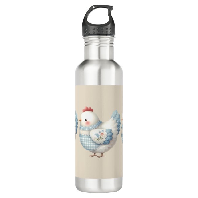 Botella De Agua Blue Gingham Cottage Hen (Anverso)