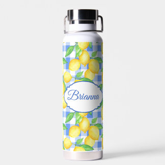 Botella De Agua Blue Gingham Lemon Name Picnic Style
