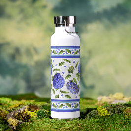 Botella De Agua Blue Hydrangea Flores Diseño de Arte Botánico