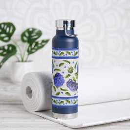 Botella De Agua Blue Hydrangea Flowers Diseño Botánico