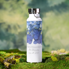 Botella De Agua Blue Hydrangea Petals Wedding Personalized Names