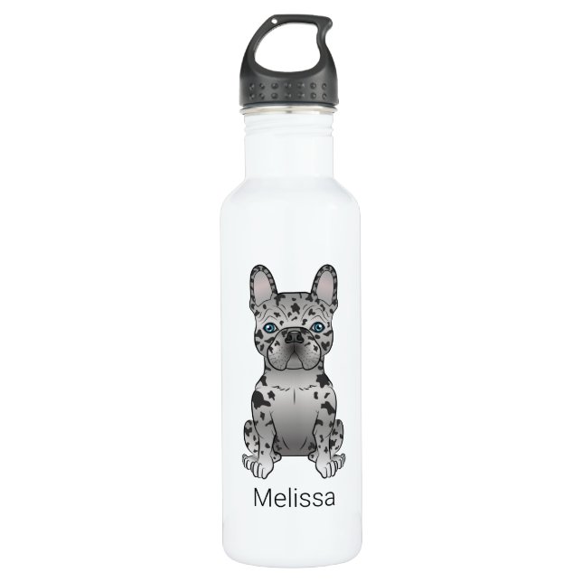 Botella De Agua Blue Merle Bulldog francés Frenchie Cute Dog & Nam (Anverso)