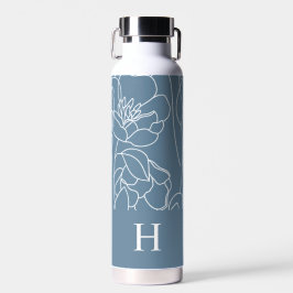Botella De Agua Blue Modern Wildflower Monogram Name