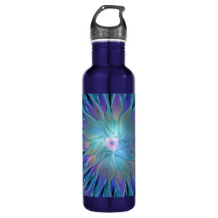 Botella De Agua Blue Purple Flower Dream Resumen arte fractal
