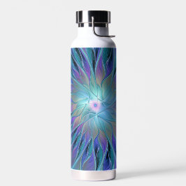 Botella De Agua Blue Purple Flower Dream Resumen arte fractal