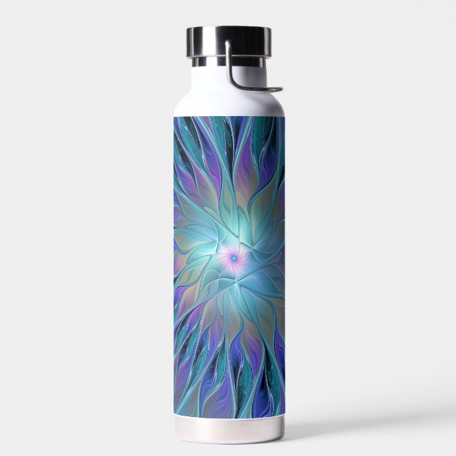 Botella De Agua Blue Purple Flower Dream Resumen arte fractal (Izquierdo)