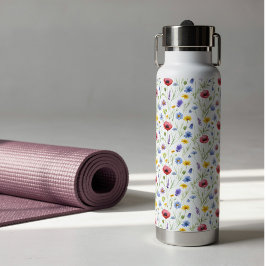 Botella De Agua Blue Red Watercolor Wildflower