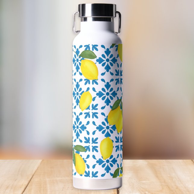 Botella De Agua Blue Tile French Country Lemon Pattern (Subido por el creador)