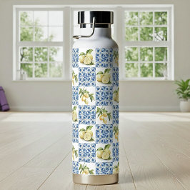 Botella De Agua Blue Tile French Country Lemon Pattern