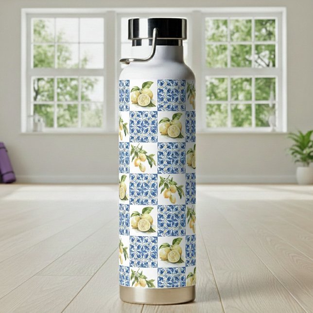 Botella De Agua Blue Tile French Country Lemon Pattern (Subido por el creador)