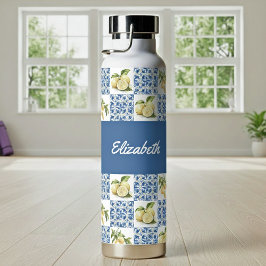 Botella De Agua Blue Tile French Country Lemon Pattern Name