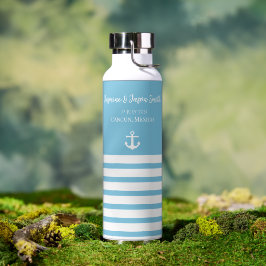 Botella De Agua Blue White Personalized Destination Wedding Favor