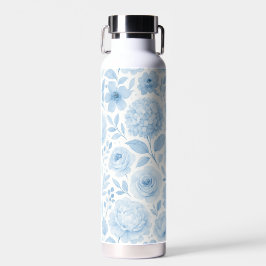 Botella De Agua Blue White Watercolor Floral Pattern