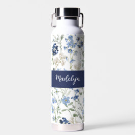 Botella De Agua Blue Wildflower Watercolor Monogram Name